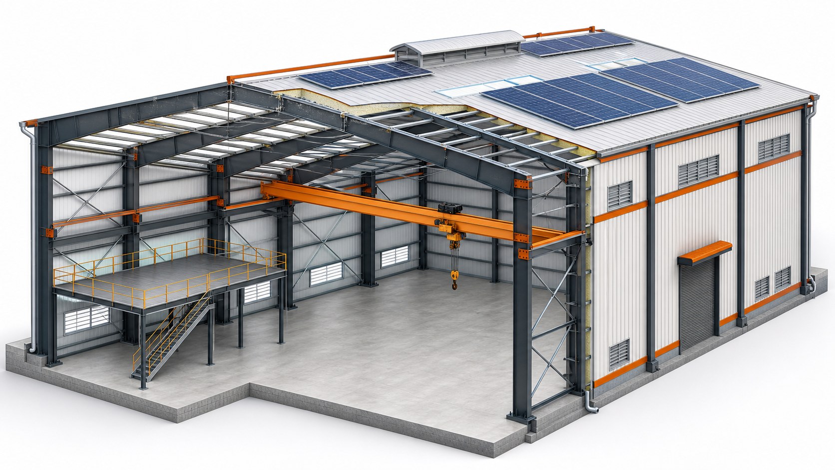 Cutaway view of a pre-engineered building system